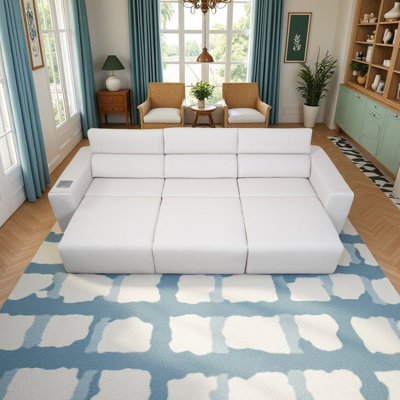 Fauteuil inclinable électrique avec charge sans fil, haut-parleurs et poche latérale. Extension de siège télécommandée, double commande pour tous les sièges, réglage manuel. Gris, un cinéma maison confortable dans un appartement 3,