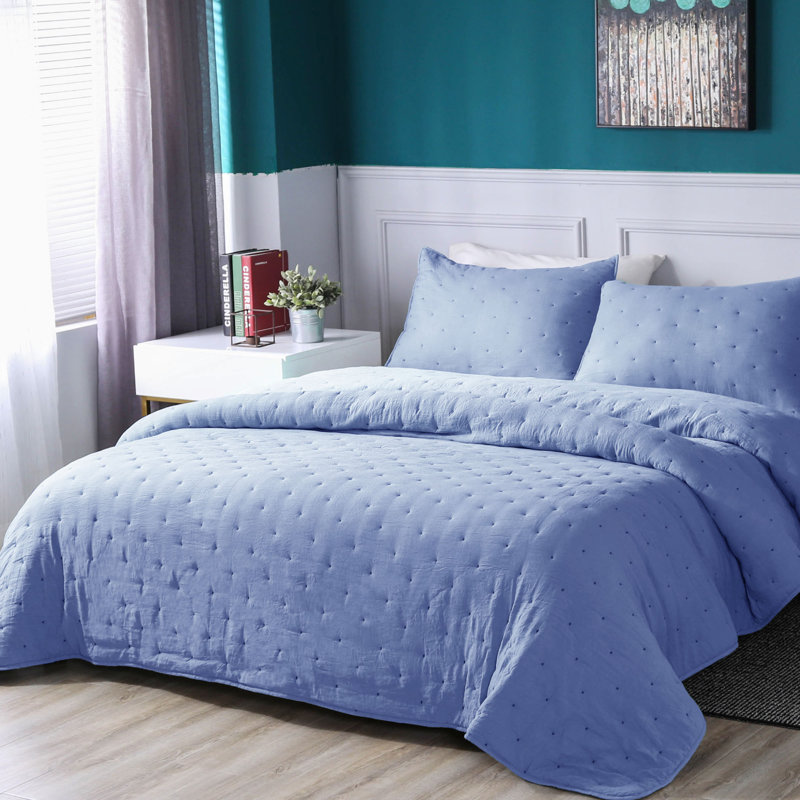 Modern & Contemporary Polyester Quilt, Twin Quilt + 1 Standard Sham, Light Blue