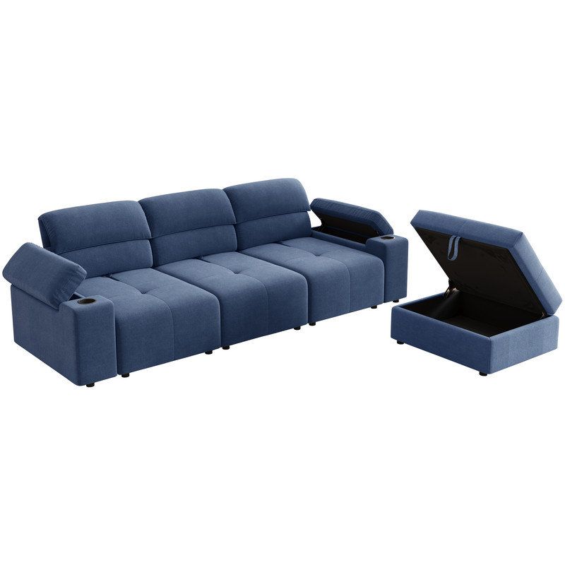 Canapé modulaire modulaire 105 po avec repose-pieds et dossier réglable 105 po Cloud, Bleu
