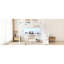 Grand lit mezzanine en métal avec escalier, garde-robe, bureau, station de charge, lumières intelligentes et tablette supérieure, blanc, durabilité à long terme-130149887