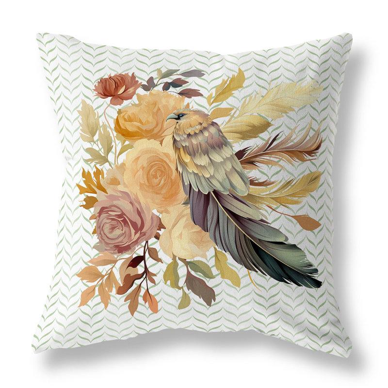 Coussin décoratif réversible Feathered Bouquet, H 18 po x l 18 po, Blanc / beige floral, Broadcloth
