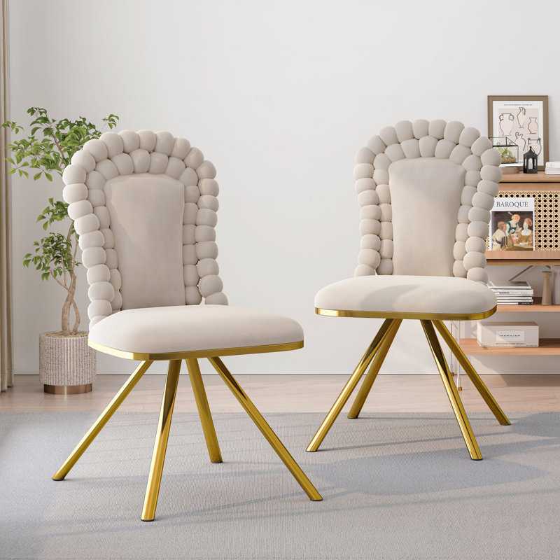 Chaises d'appoint de salle à manger (ensemble de 2), chaises d'appoint rembourrées en tissu de velours, Beige