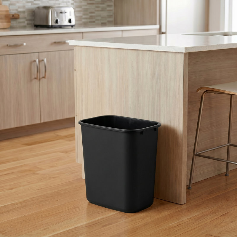 7 Gallon Beige Rectangular Commercial Plastic Wastebasket | Set of 2, Noir