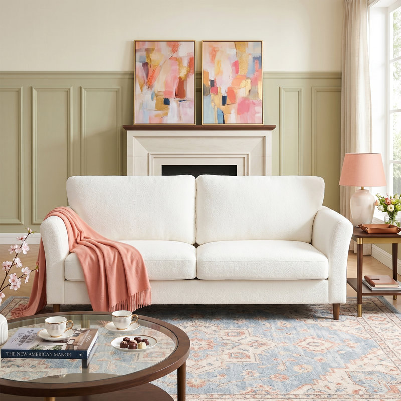 81" Mid-Century Modern Linen Upholstered Sofa, Cream