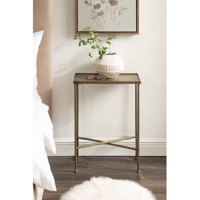 Mazure Narrow Side Table with Hammered Metal Tabletop