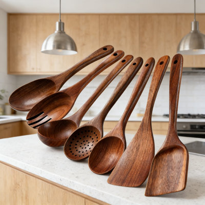 Acacia Wooden Utensil Set For Cooking, 7-Piece Nonstick Kitchen Spatulas And Spoons Set, Durable Wooden Cooking Tools For Everyday Kitchen Use