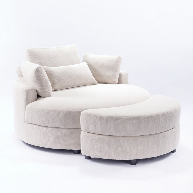 Danieal Upholstered Barrel Chair with Ottoman, Beige Fabric