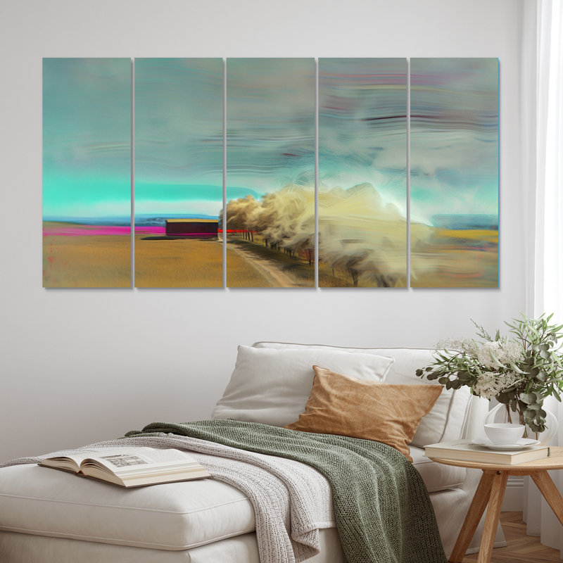 «Desert Storm Turquoise Horizon», art mural abstrait sur toile, 5 panneaux égaux