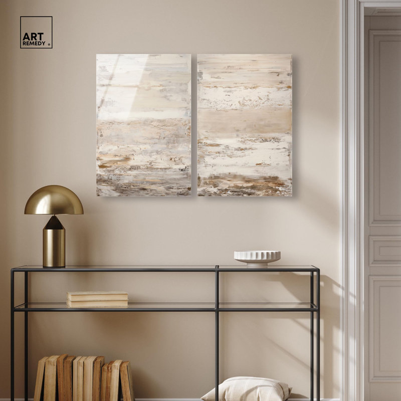 Ensemble de décoration murale abstraite à imprimé acrylique Desert Gleam Diptych par Art Remedy, prêt à accrocher, 16 x 24