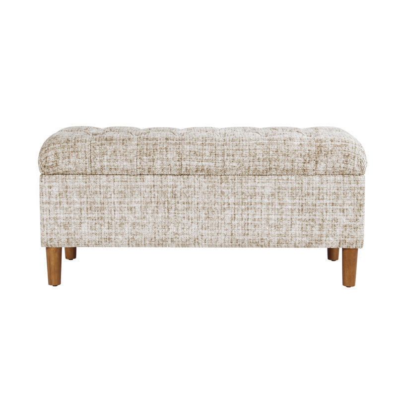 Banc de rangement capitonné à boutons avec pieds en bois conique, Cream Woven