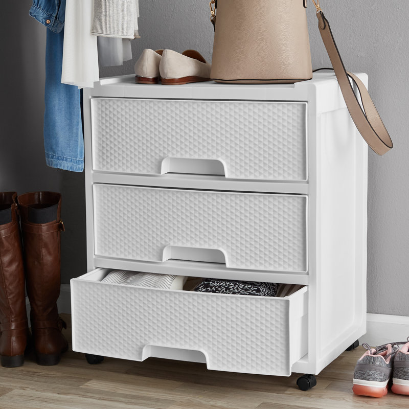 Commode à roulettes 3 tiroirs Diamond, Blanc arctique