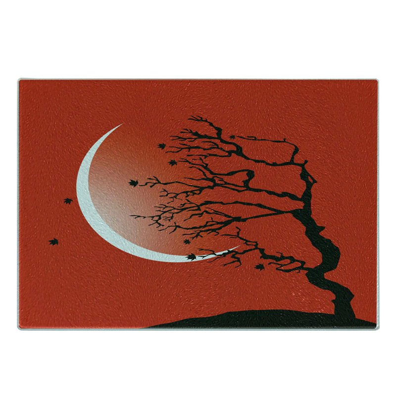 Ambesonne Nature, planche à découper en verre trempé, scène numérique, lune, rouge, noir, blanc
