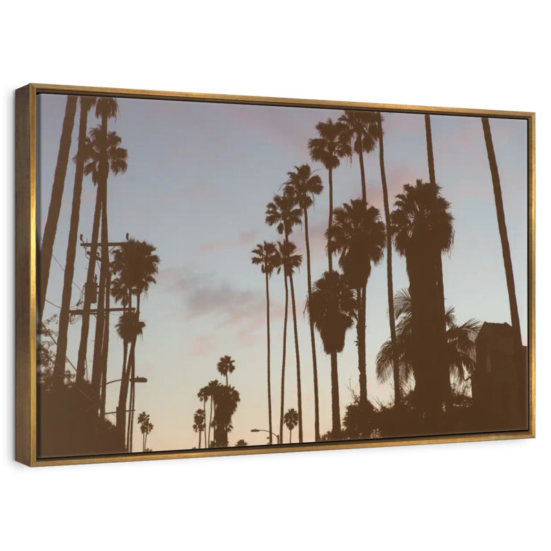 Silhouette des palmiers de Los Angeles, Cadre flottant doré, 37 po x 25 po