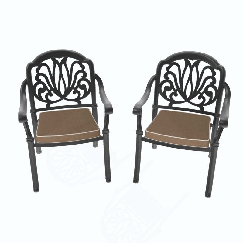 Chaise de patio en fonte d'aluminium 2 pièces avec structure et coussins, 2
