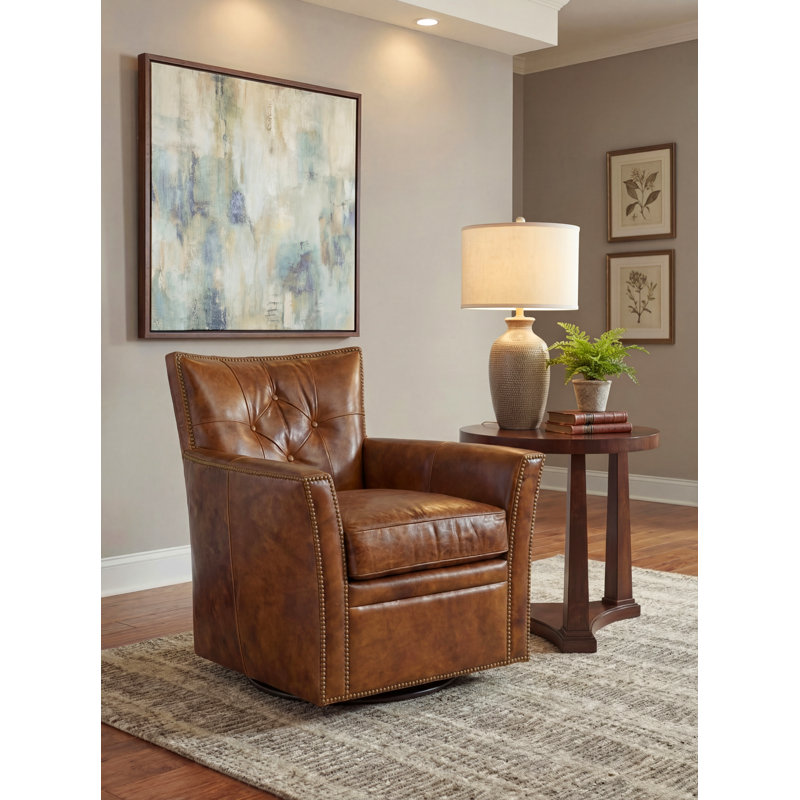 Calloway 31" Side Chair, Brown Genuine Leather