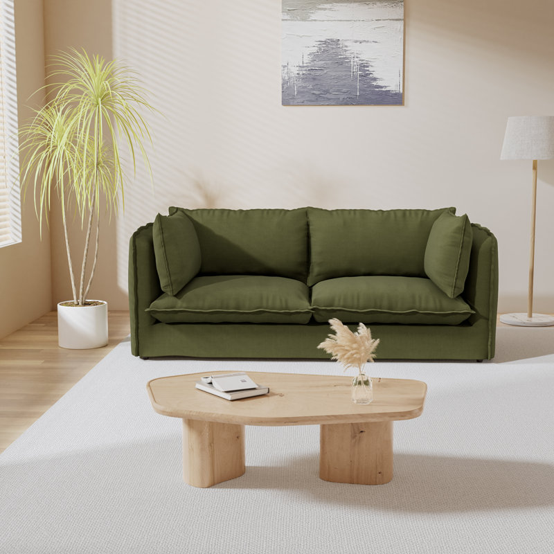 Caroletta 80'' Upholstered Down Slipcovered Sofa For Living Room, Couches with Solid Wood Frame, Olive Green 100% Cotton