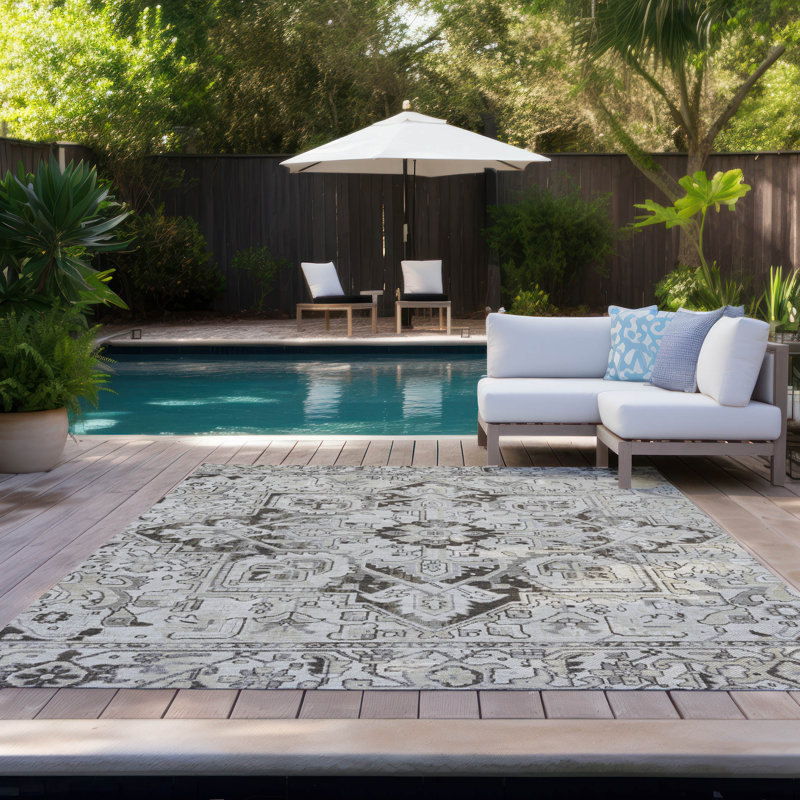 Queenie Washable Oriental Indoor / Outdoor Rug, Rectangle 10' x 14'