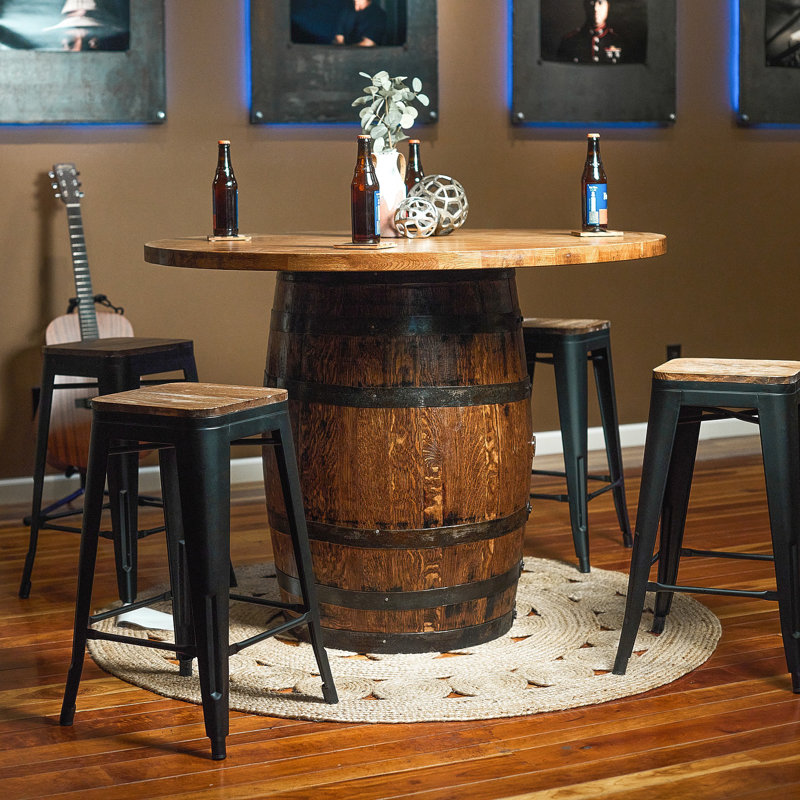  Whiskey Barrel Pub Table with 36" Oak Top Handmade Rustic Bar Table Crafted by Family-Owned Mystic Barrels