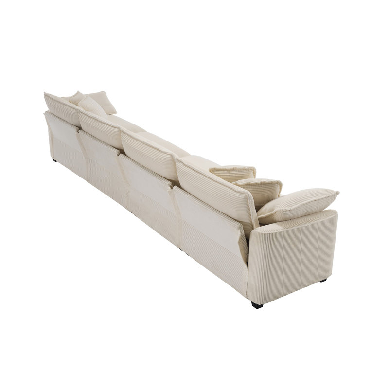 Canapé Bequette, H 34 po x l 150 po x P 34,5 po, 4, Velours côtelé vert
