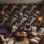Papier peint floral, affiche murale mauve rétro