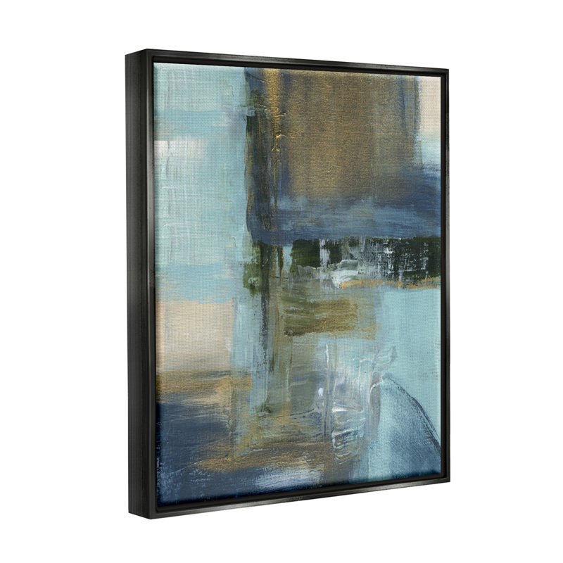 Abstrait bleu et glamour, impression sur bois, Cadre flottant noir de jais, 21" H x 17" W x 1.7" D