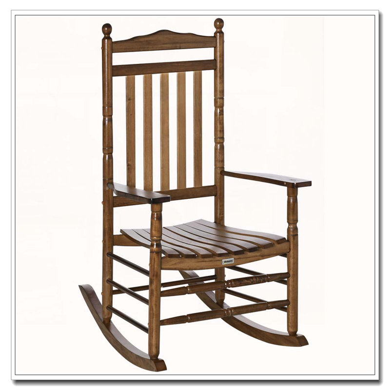 Chaise berçante en bois à haut dossier Outsunny, Brun