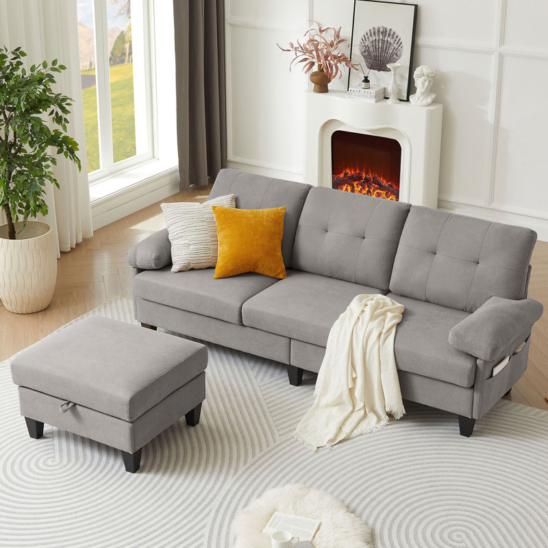 Marchel 3 - Piece Upholstered Sectional, Gray 100% Linen