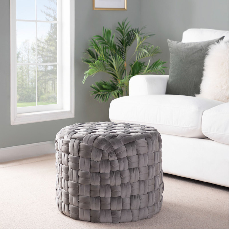 Repose-pieds rond 24 po en velours, Gris