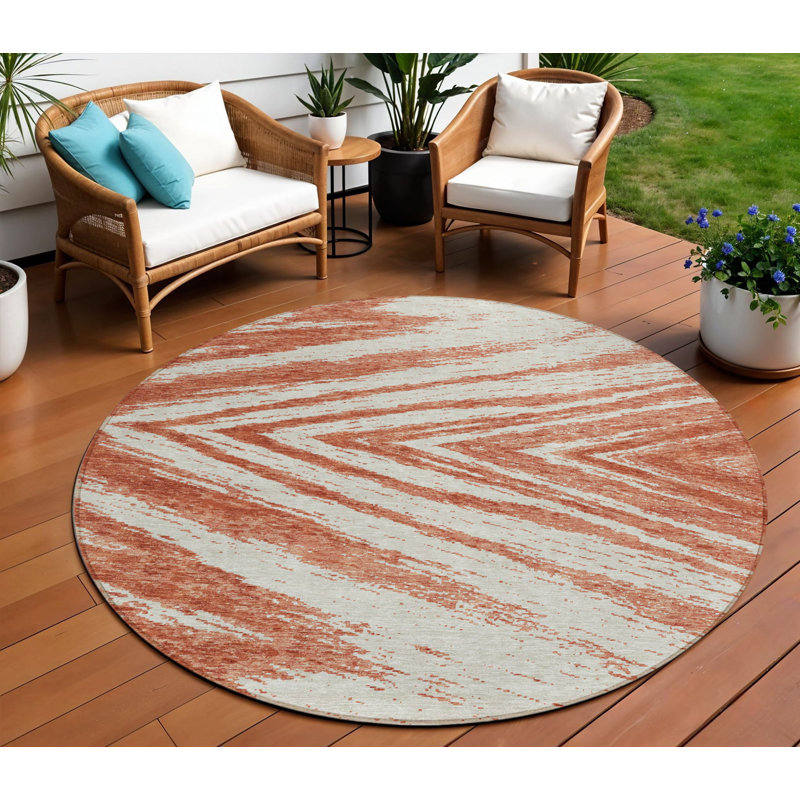 Tapis d'intérieur rond lavable abstrait saumon et ivoire 8 pi
