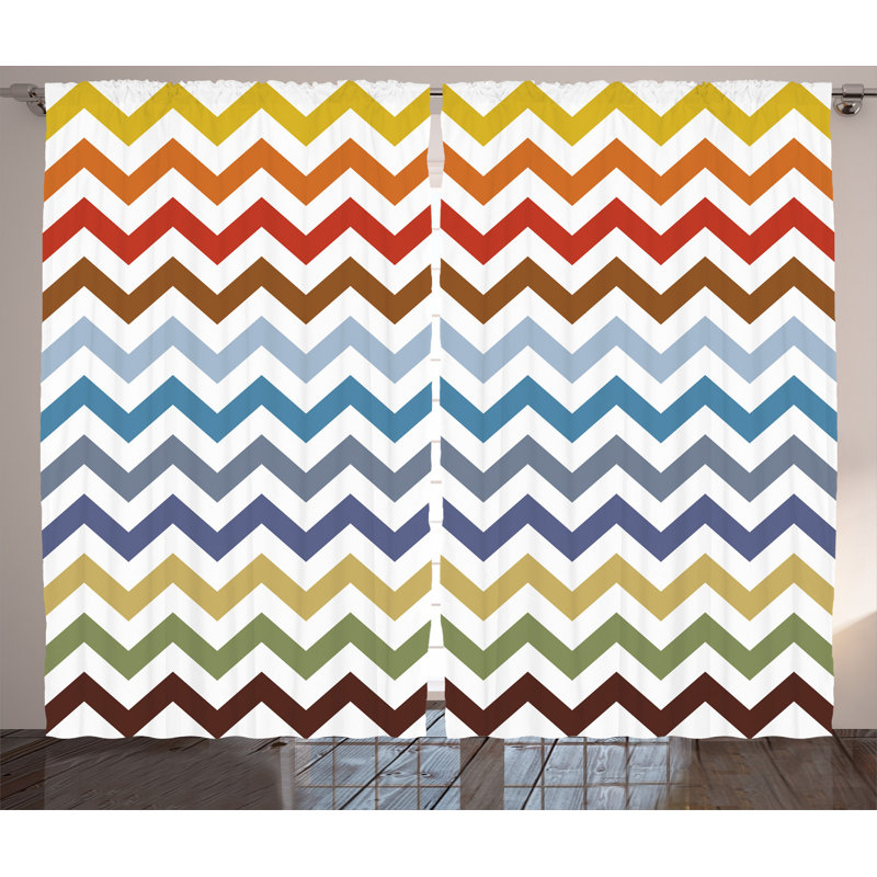 Easter Day Inspired Zigzag Colorful Semi Sheer Curtains, 280cm Width x 245cm Drop