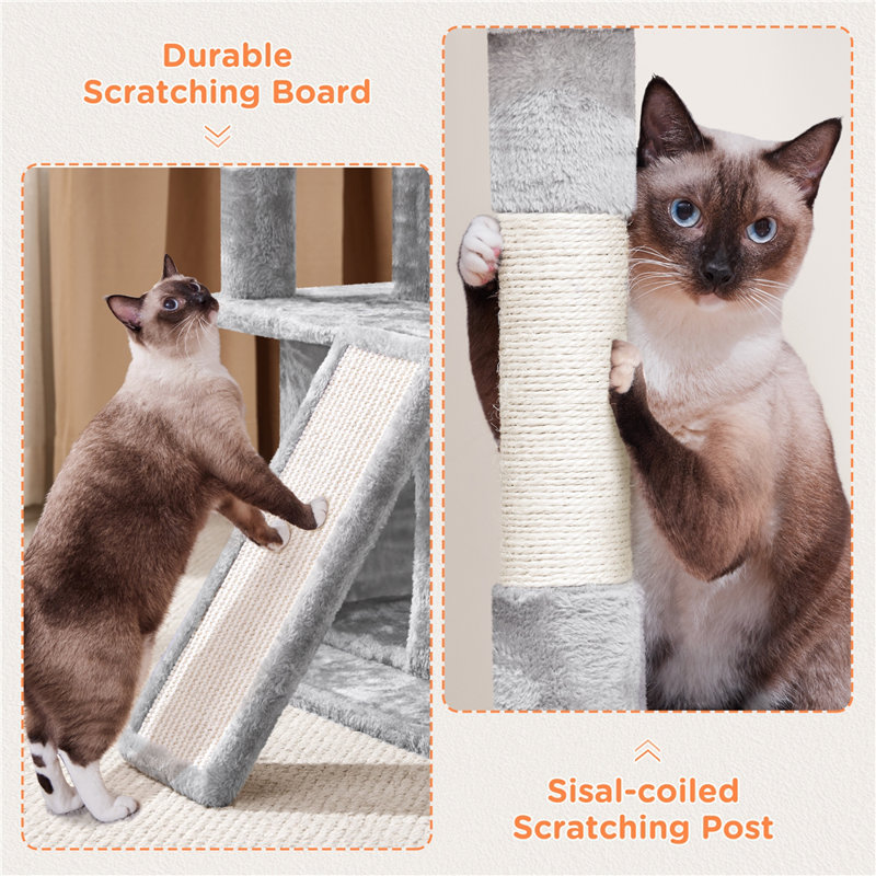 36? h multilevel cat tower with double condos Therese, Gris pâle