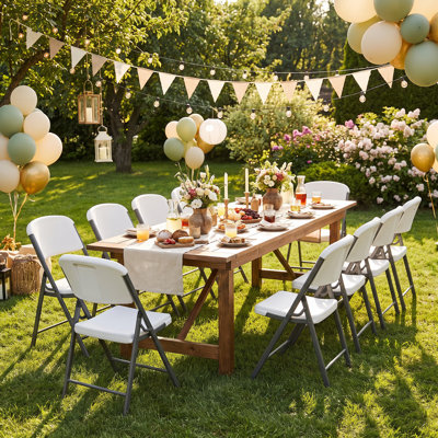 Lot de 10 chaises pliantes, chaises en plastique robuste supportant jusqu'à 159 kg avec structure métallique antirouille, chaises d'extérieur toutes saisons pour terrasse, mariage, fête et événements