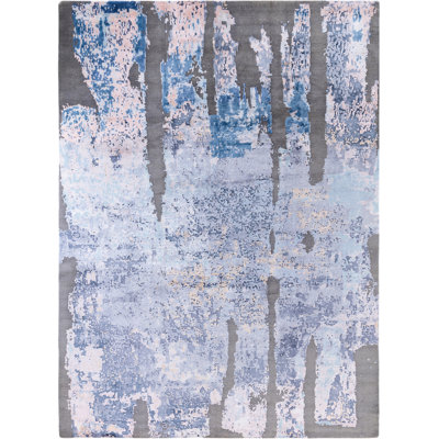 Tapis unique noué à la main gris Richey 9 pi 0 po x 12 pi 3 po