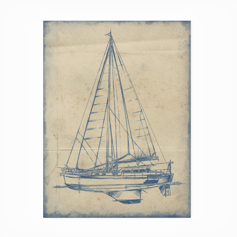 Toile d'extérieur «Yacht Blueprint I» de Prudenville Ethan Harper, H 47 po x l 35 po x P 1,5 po