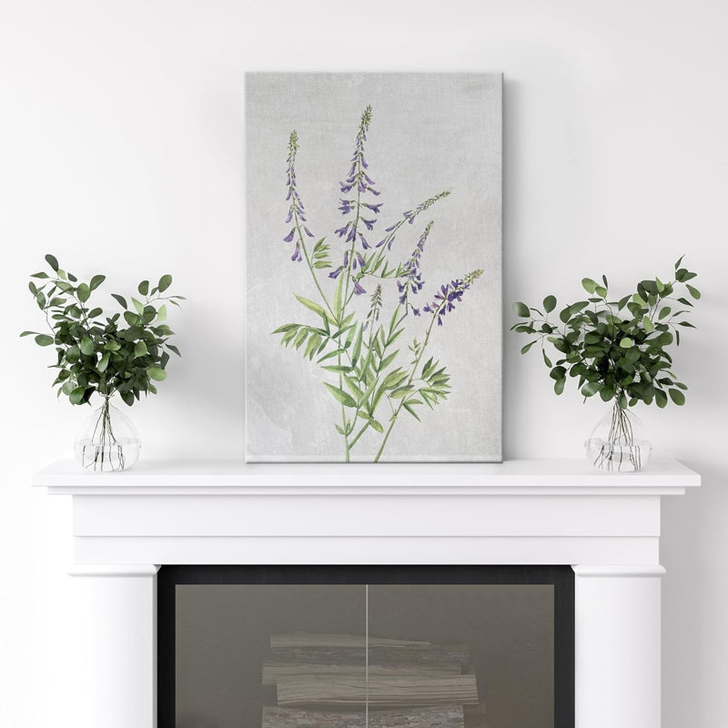 Vibrant, fleur sauvage mauve, gris, lavande, nature morte, art moderne, botanique, floral sur toile, Toile tendue