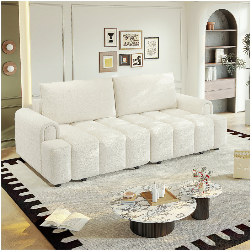 Canapé-lit 90,2 po 4 places en tissu Teddy, Beige