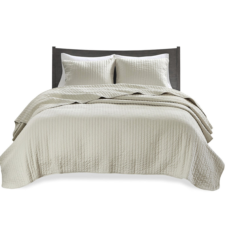 Courtepointe double / grand crème réversible avec rembourrage en coton, 3 pièces en microfibre et coton, pour une chambre à coucher reposante