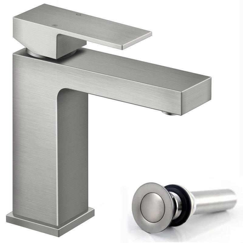 Single-Hole Bathroom Faucet with Drain Assembly, Single-Handle Bathroom Sink Faucet, Brushed Nickel