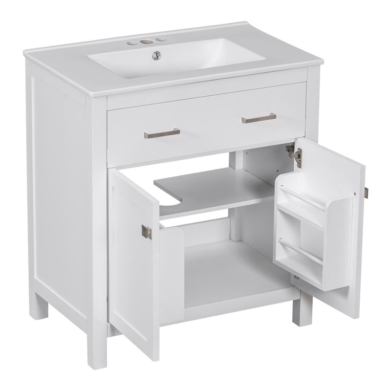 Meuble-lavabo autoportant 30 po, Blanc, Argent