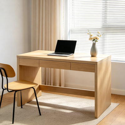 Bureau d'ordinateur en chêne avec tiroirs 47 po, bureau d'écriture minimaliste