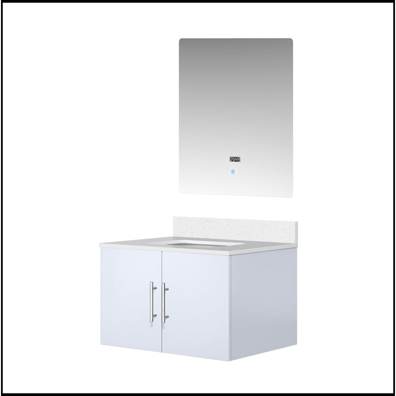 Meuble-lavabo de salle de bain 30 po X P 22 po D, plateau en quartz blanc et Miroir à DEL, Gris foncé