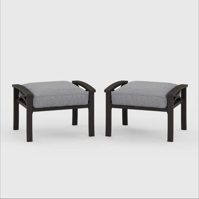 Desert Comfort Set of 2: 26" All-Weather Metal Ottomans, Frame with Gray Cushions - Outdoor Footrests for Patio or Deck