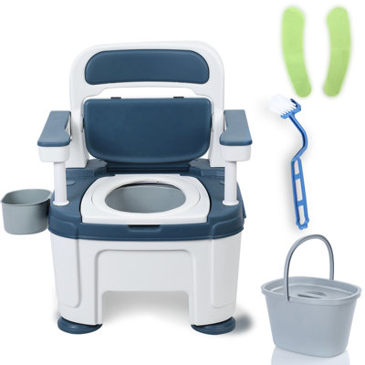 Commode de chevet portative pour les personnes âgées, chaise de chevet antidérapante portative avec siège à accoudoirs réglable en hauteur et robuste, charge de 882 lb