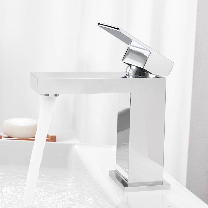 Robinet de salle de bain à un trou, laiton massif antirouille de meuble-lavabo carré, écoulement d'eau sans éclaboussures, installation facile, installation rapide