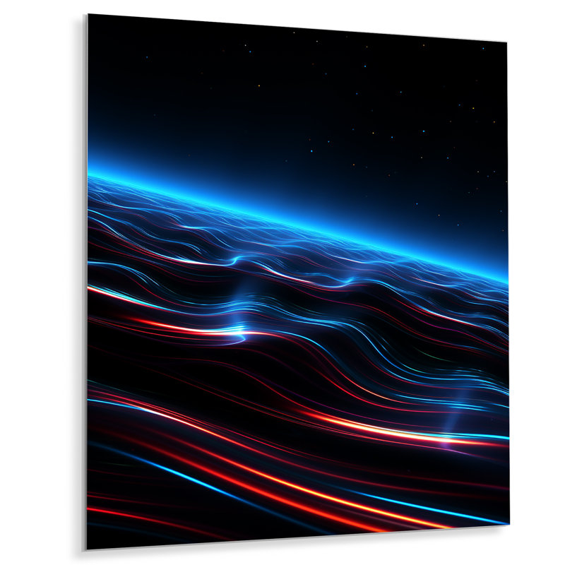 Bleu et noir, planète, horizon, art mural en métal, H 32 po x l 16 po x P 1 po
