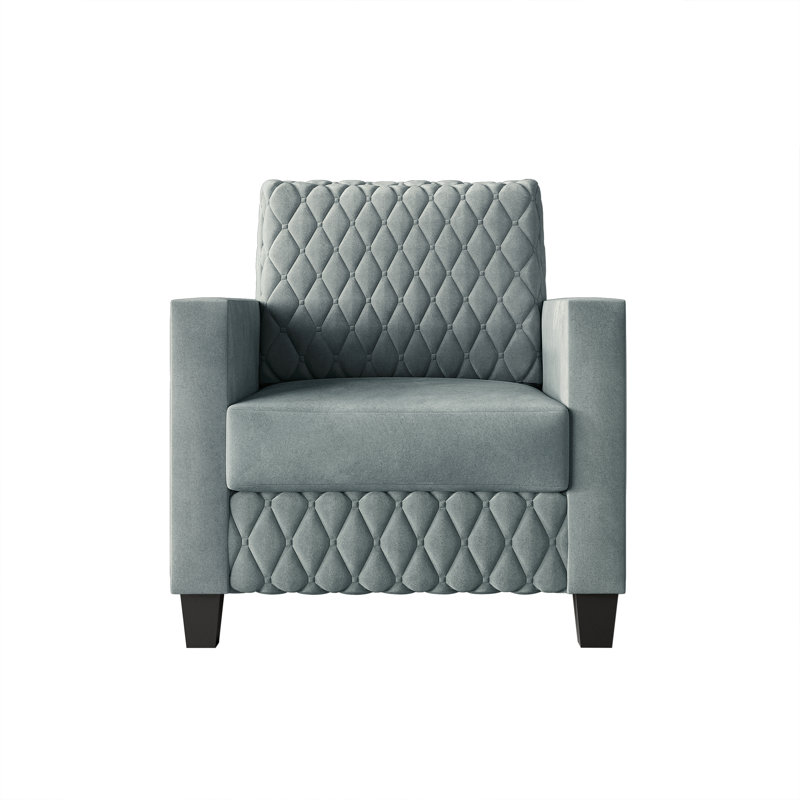 Velvet Upholstered Chair, Light Blue Polyester