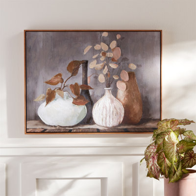 Toile encadrée avec vases à feuillage L 32,5 po