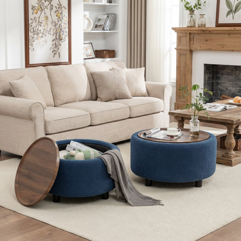 Pietsch Round Coffee Table With Storage, Blue