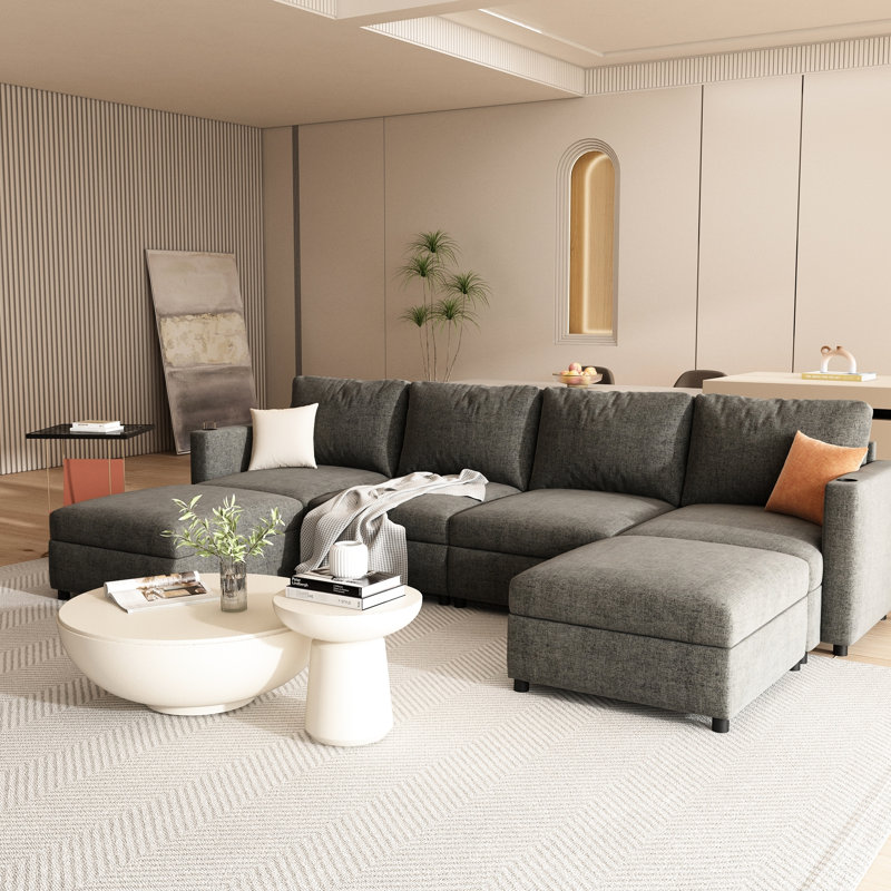 Grand canapé modulaire moderne avec fonction de rangement, canapé modulaire en U pour le salon, rangement pour lit en chenille de 123 po