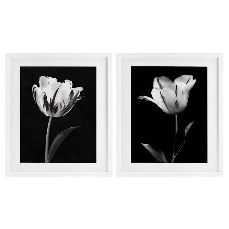 Contrast Modern Flowers, ensemble de 2 reproductions encadrées sous verre, design by CAD Designs, H 16 po x l 13 po